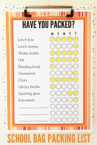Printable school bag packing list. Get organised for back to school.